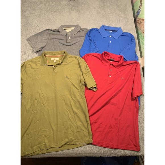 4 Mens Shirts Collared Polo Short Sleeve Tommy Bahama Greg Norman Green Large L - Picture 1 of 16